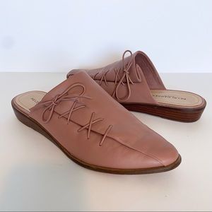 Kelsi Dagger mules, lace up detail, rose pink